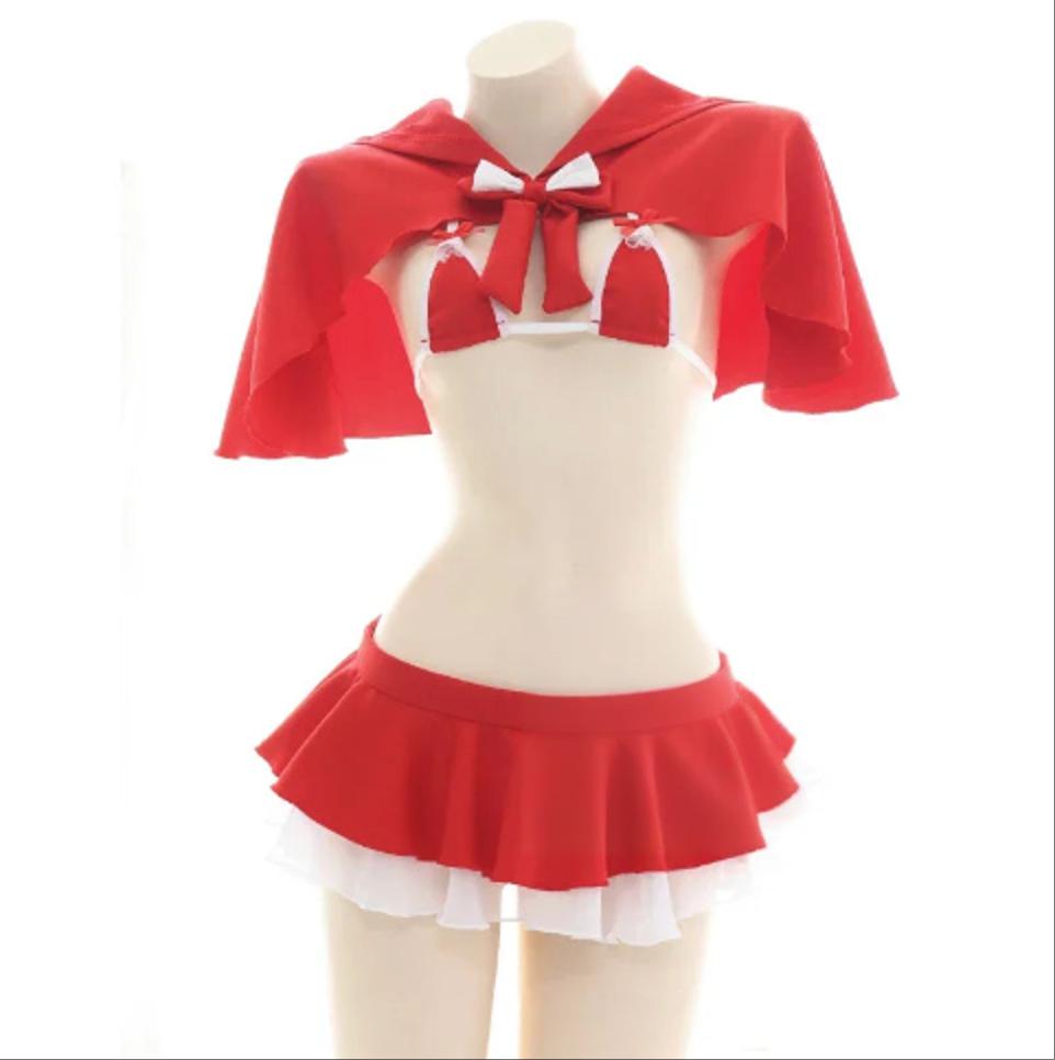 Christmas Role Play Little Red Riding Hood Underwear Swimsuit Costume Women Sexy Hooded Cloak Lingerie Pajamas Cosplay