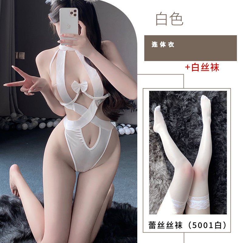 Mei Zhilan European and American cutout erotic lingerie sexy strap cross bondage jumpsuit transparent suspenders backless outfit