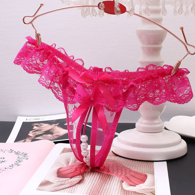 Foreign trade pearl massage panties feminine temptation no bow see-through adult low-rise thong thin