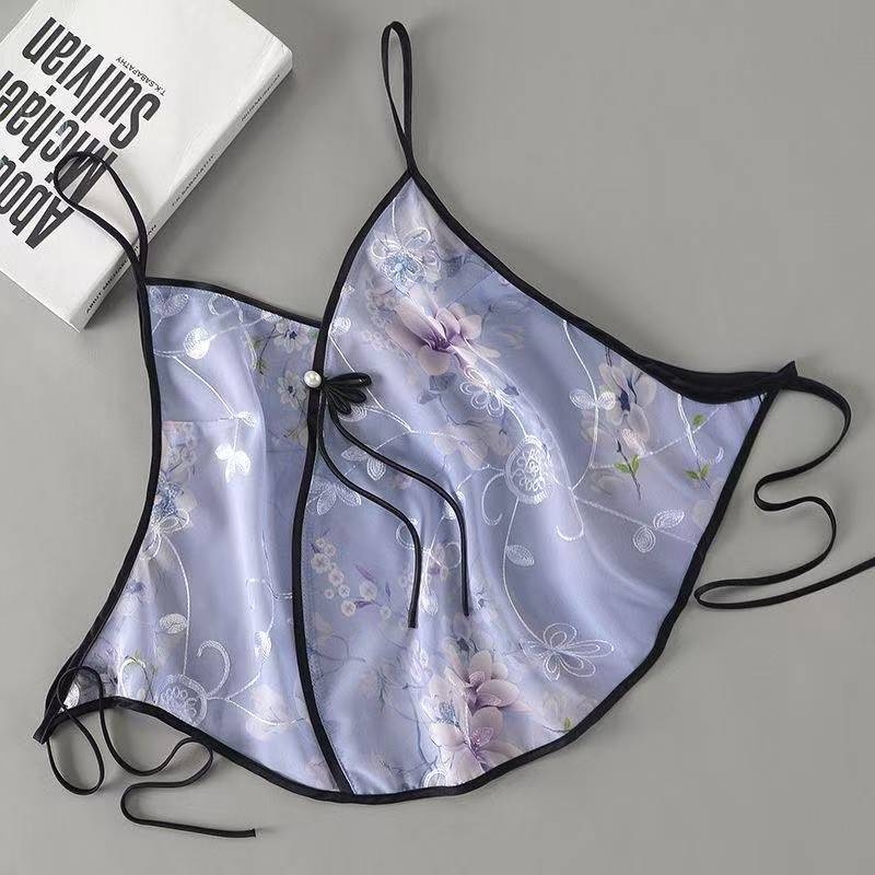 Pretty summer plus-size sexy pajamas, ice silk belly pocket set, adult suspender sexy backless underwear, shorts, thin style