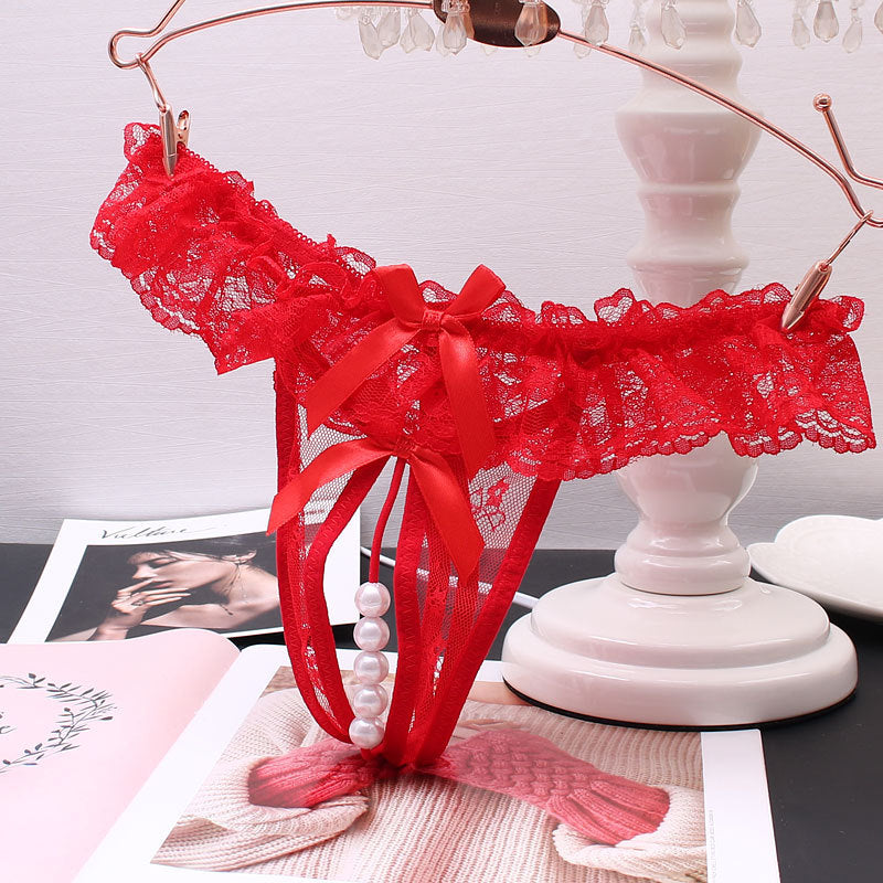 Foreign trade pearl massage panties feminine temptation no bow see-through adult low-rise thong thin