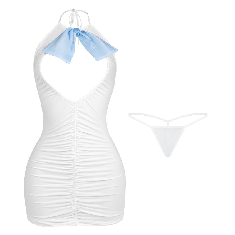 Manyan sexy lingerie see-through hip skirt suit sexy big bow cut-out backless dress female 100148