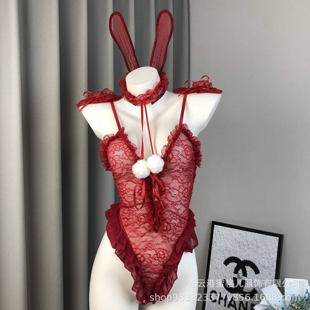Gardenia Sex Lingerie Bunny Girl Cute Lace One-piece Slim Sheer Strap Bundle Set Wholesale 8012