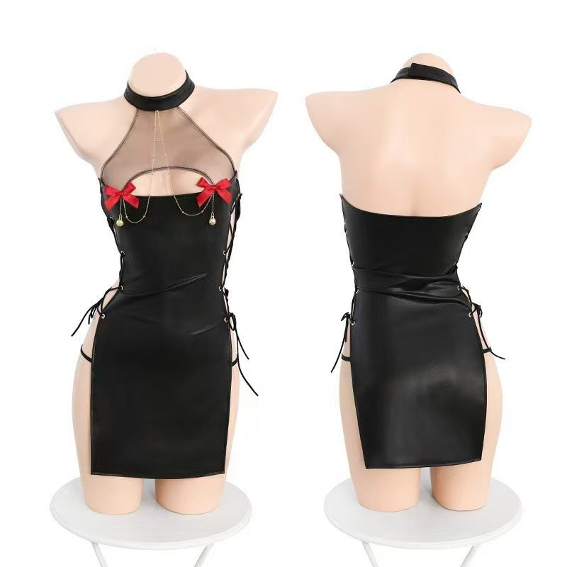 Butterfly Rain, Halloween, Wild Devil, Patent Leather Strap Set, Temptation, Halterneck Nightclub, Cheongsam, Leaky Chest, Bow Cutout