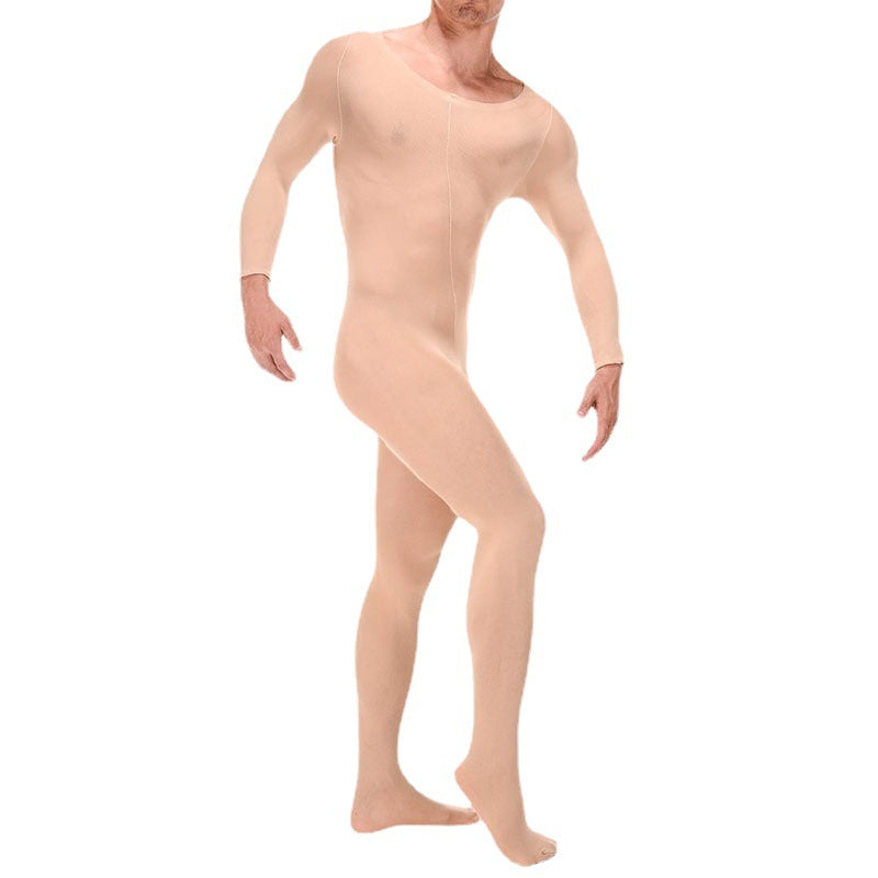 Plus size men's sexual fun one-piece stockings set long sleeve JJ set open gay socks full wrap stockings 8002