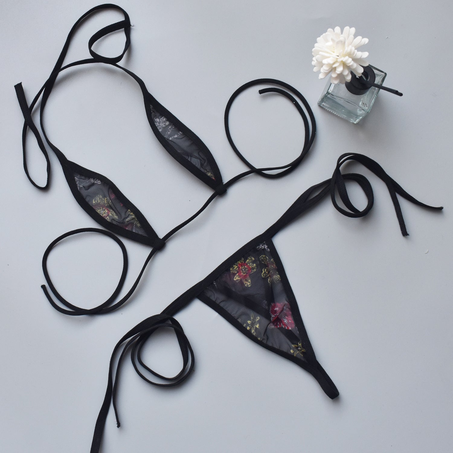Foreign trade ultra-small mini see-through bikini three-point adult sex game underwear set strap-free V012