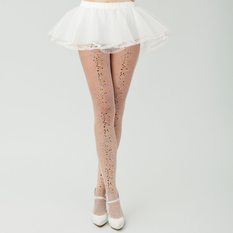 European station foreign trade new encrypted color high elasticity water diamond pantyhose mesh stockings women