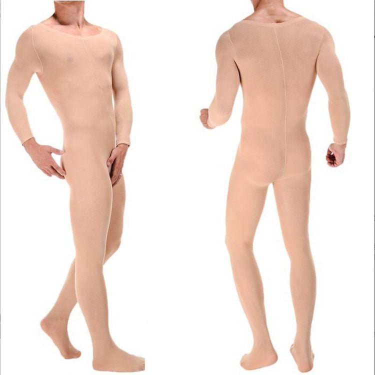 Plus size men's sexual fun one-piece stockings set long sleeve JJ set open gay socks full wrap stockings 8002
