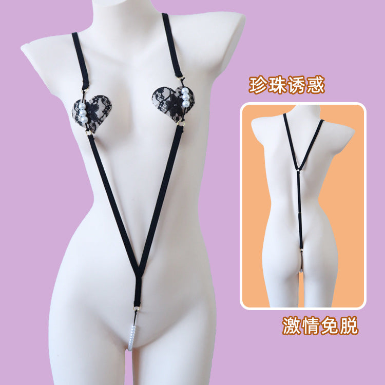 Erotic underwear women's erogenous belt pearl jumpsuit simple webbing pajamas wholesale one piece dropshipping 4033