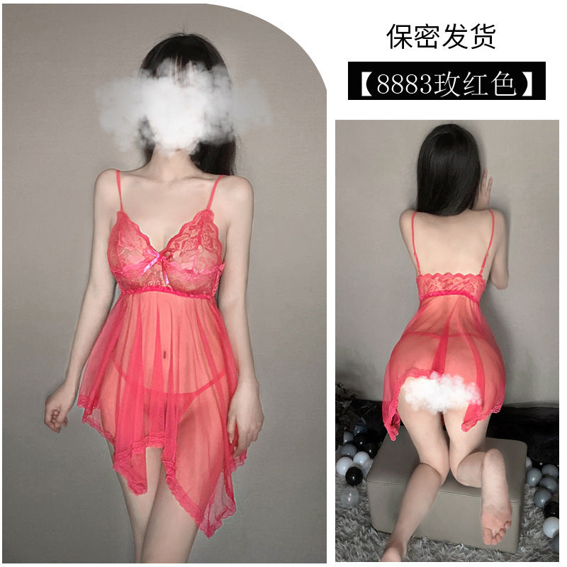 I want to try sexy lingerie, sexy see-through outfit, lace leaking breasts, see-through adult open-end jumpsuit, uniform temptation