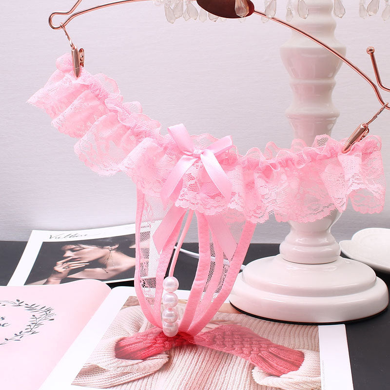 Foreign trade pearl massage panties feminine temptation no bow see-through adult low-rise thong thin