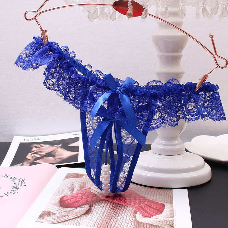 Foreign trade pearl massage panties feminine temptation no bow see-through adult low-rise thong thin