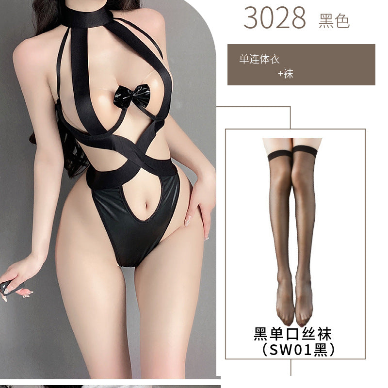 Mei Zhilan European and American cutout erotic lingerie sexy strap cross bondage jumpsuit transparent suspenders backless outfit