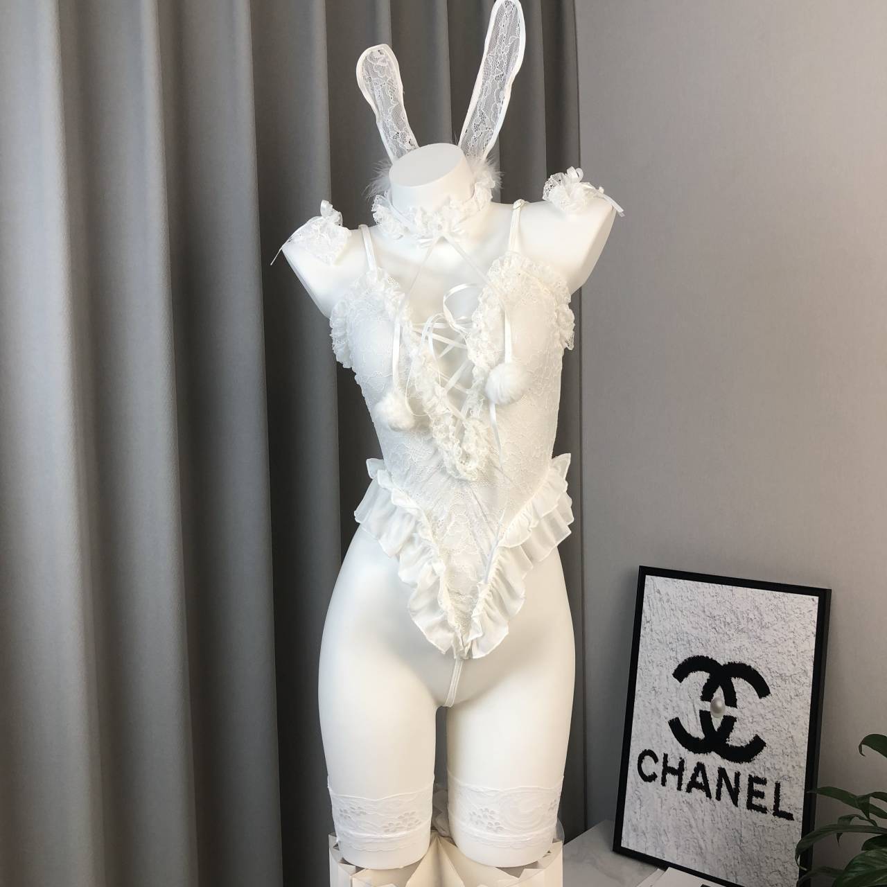 Gardenia Sex Lingerie Bunny Girl Cute Lace One-piece Slim Sheer Strap Bundle Set Wholesale 8012