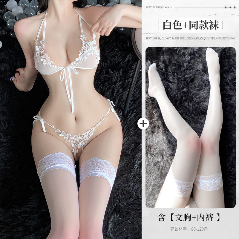 plus size chubby girl gospel pure lust hot stimulating erotic underwear sexy lace three-point set Valentine's Day gift