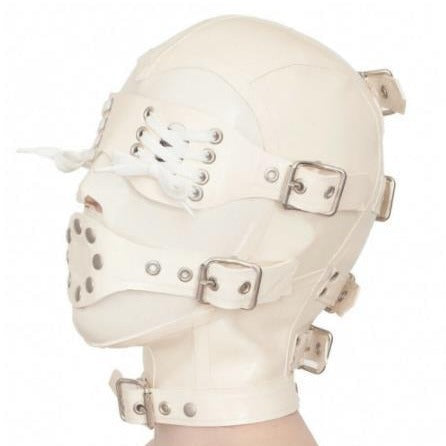Unisex milky white latex rubber mask rubber bodysuit bodysuit with mask party sex headgear