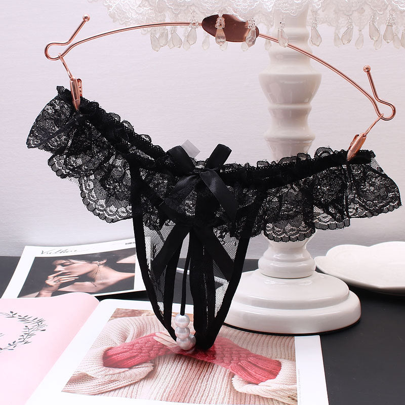 Foreign trade pearl massage panties feminine temptation no bow see-through adult low-rise thong thin