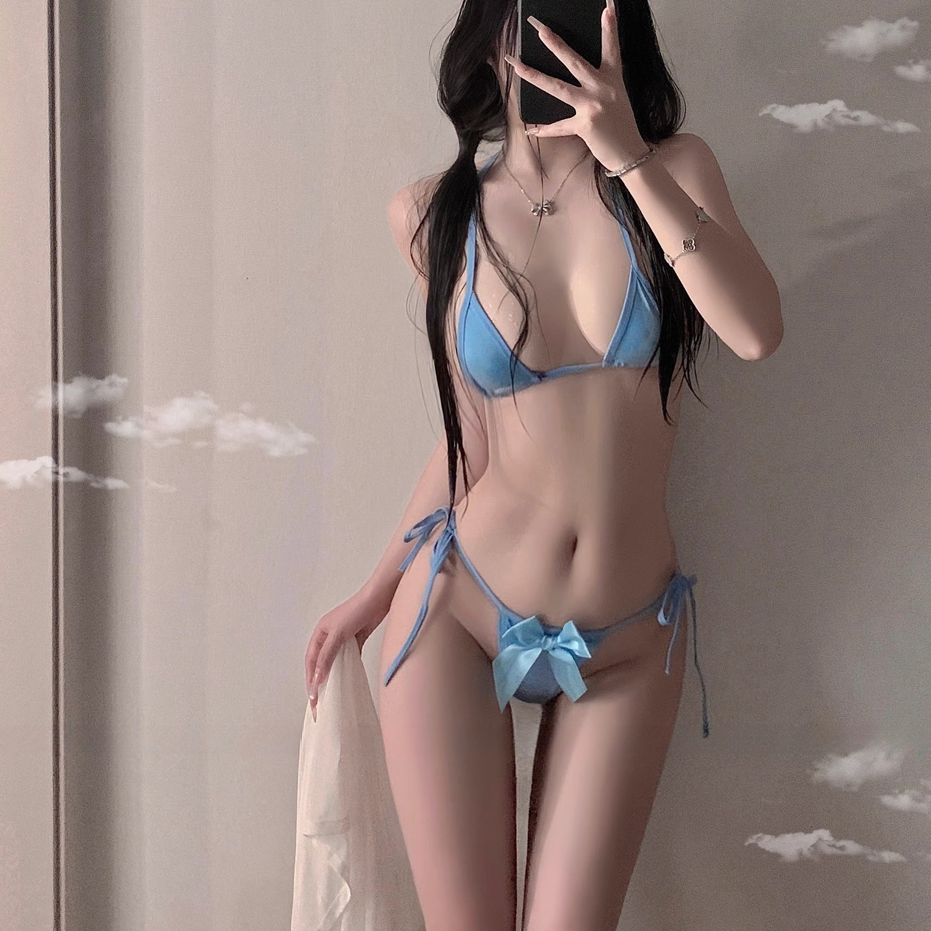 Erotic underwear, three-point bikini, wet body, temptation, see-through, passion, free of pure desire, halterneck see-through, cross-border foreign trade
