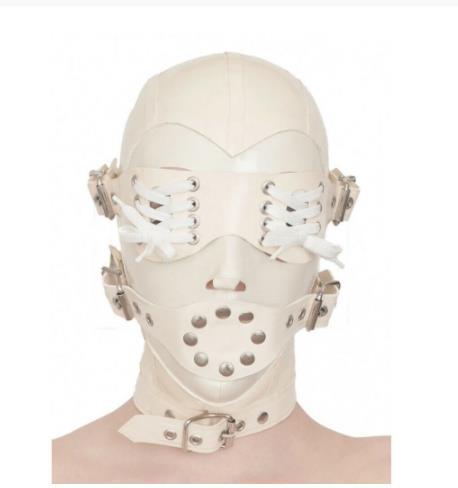 Unisex milky white latex rubber mask rubber bodysuit bodysuit with mask party sex headgear