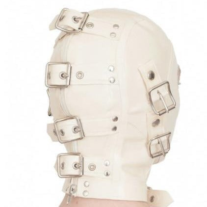 Unisex milky white latex rubber mask rubber bodysuit bodysuit with mask party sex headgear