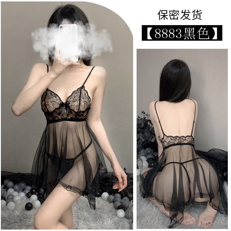I want to try sexy lingerie, sexy see-through outfit, lace leaking breasts, see-through adult open-end jumpsuit, uniform temptation