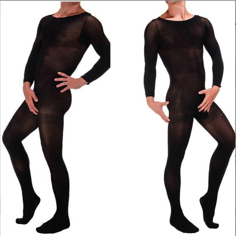 Plus size men's sexual fun one-piece stockings set long sleeve JJ set open gay socks full wrap stockings 8002