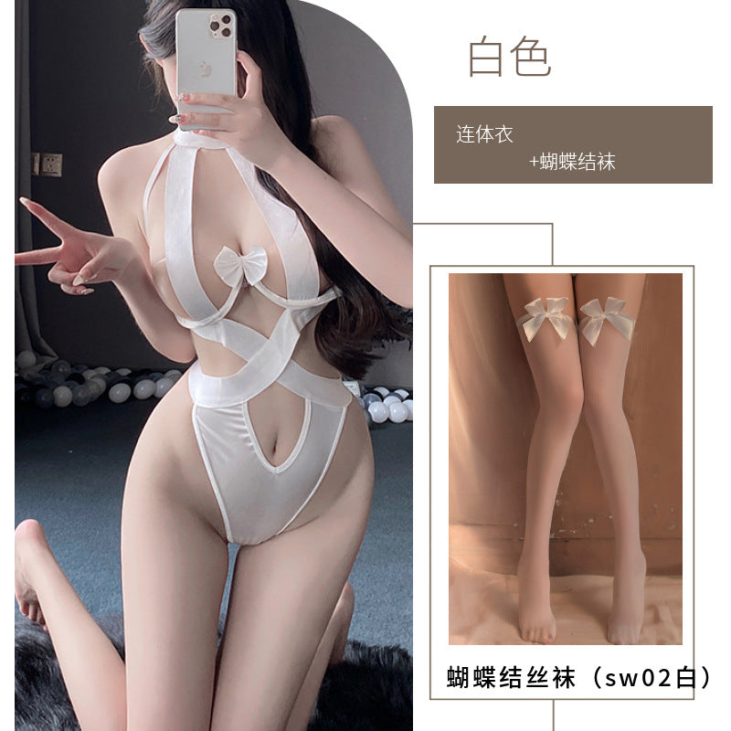 Mei Zhilan European and American cutout erotic lingerie sexy strap cross bondage jumpsuit transparent suspenders backless outfit
