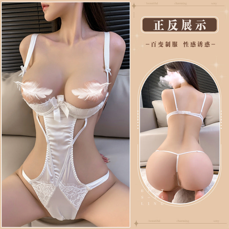Mansvika sexy lingerie sexy opening leaking breast jumpsuit small breast uniform bed passionate pajamas 2041