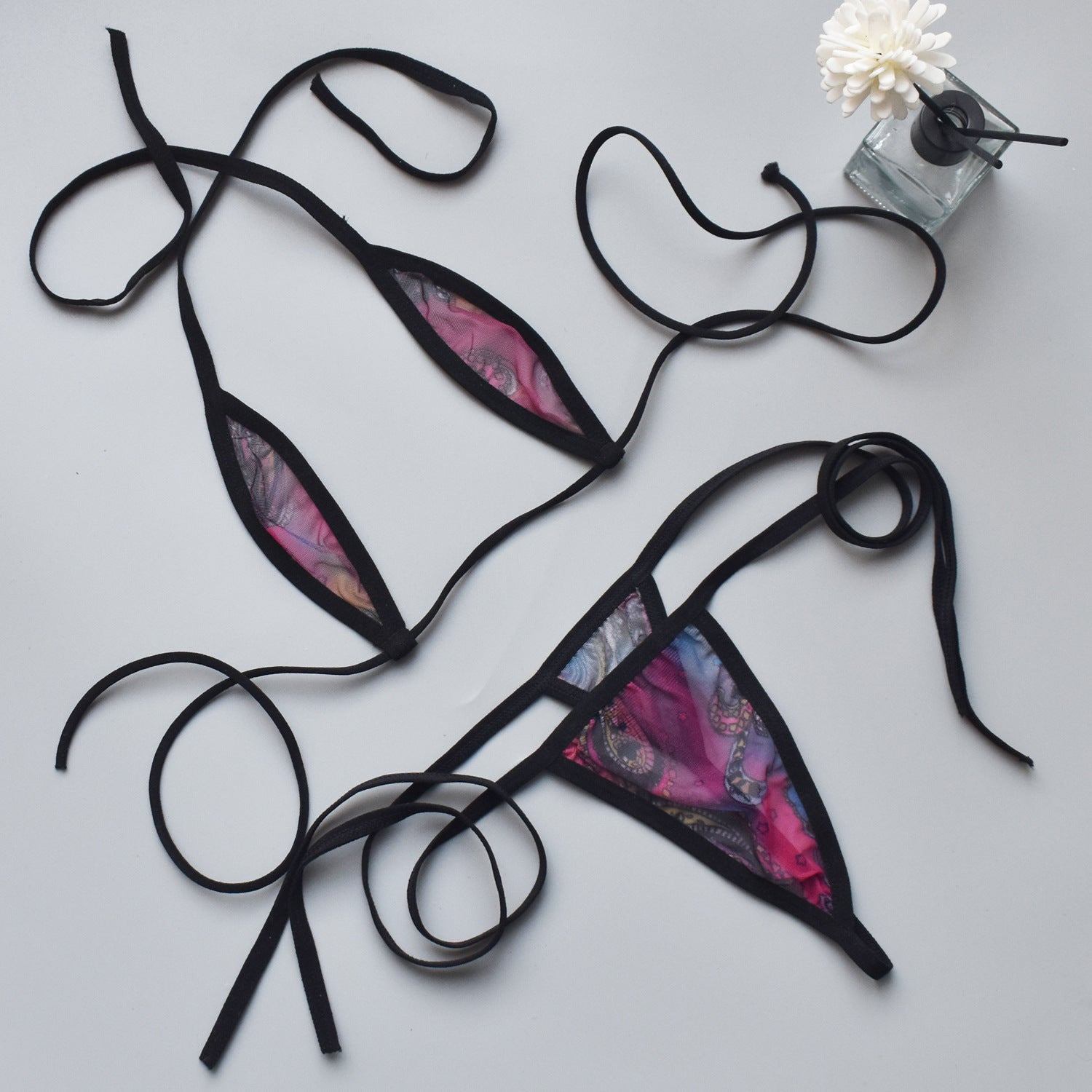 Foreign trade ultra-small mini see-through bikini three-point adult sex game underwear set strap-free V012