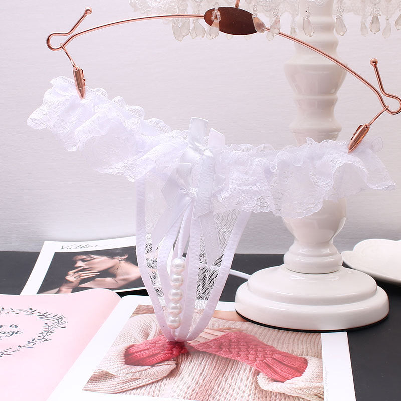 Foreign trade pearl massage panties feminine temptation no bow see-through adult low-rise thong thin