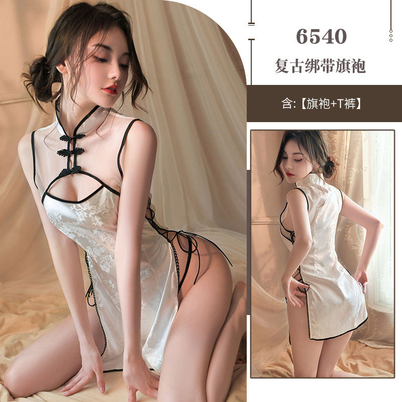 Antique slit sexy underwear small breasts show big battle robe cheongsam uniform temptation pajama set passion 6540
