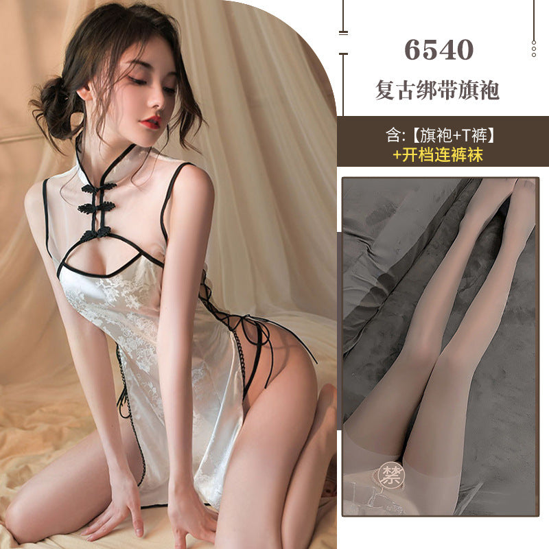 Antique slit sexy underwear small breasts show big battle robe cheongsam uniform temptation pajama set passion 6540