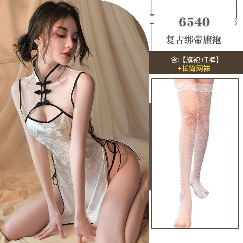 Antique slit sexy underwear small breasts show big battle robe cheongsam uniform temptation pajama set passion 6540