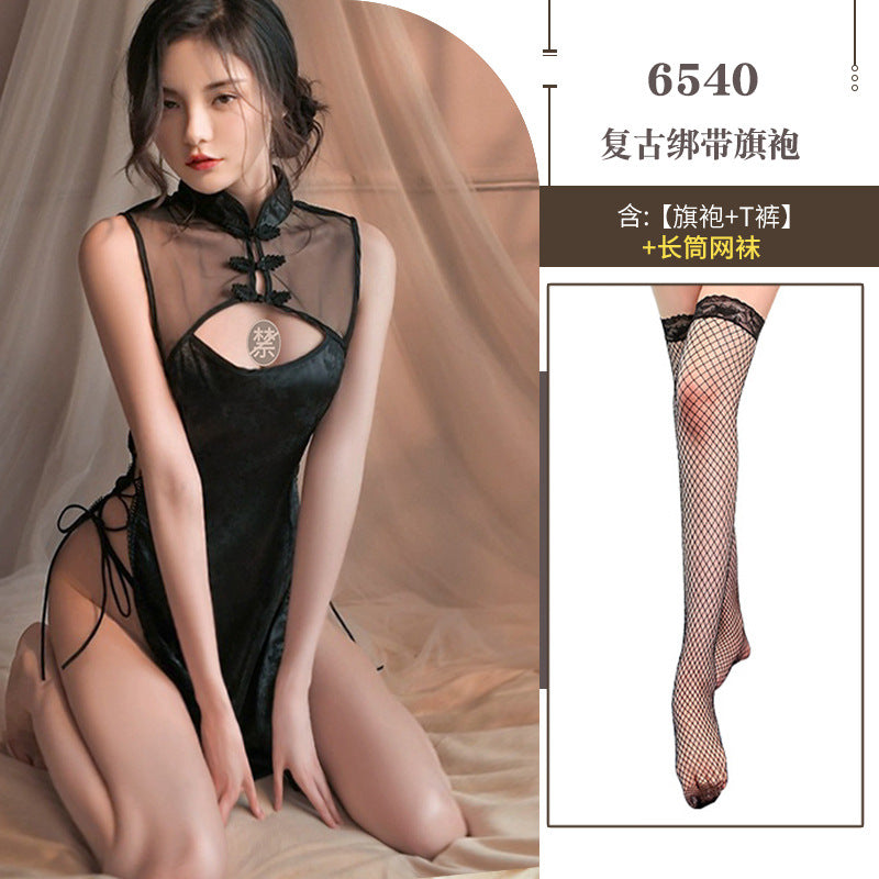 Antique slit sexy underwear small breasts show big battle robe cheongsam uniform temptation pajama set passion 6540