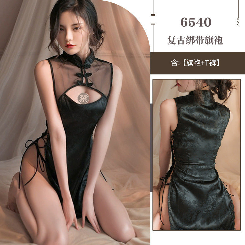 Antique slit sexy underwear small breasts show big battle robe cheongsam uniform temptation pajama set passion 6540