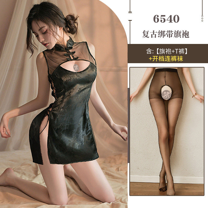 Antique slit sexy underwear small breasts show big battle robe cheongsam uniform temptation pajama set passion 6540