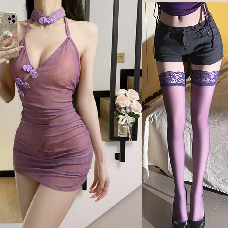 Charming first sexual emotion underwear style backless soft gauze see-through classical pure desire cheongsam bed