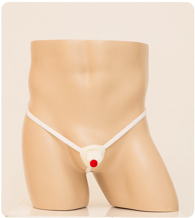 Cross-border men’s Santa hat sexy underwear cut-out thong men’s sexy men’s sexy underwear - white / One size - Sexy