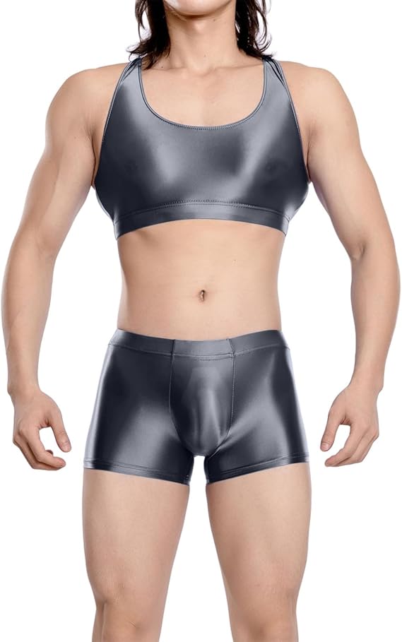 European and American plus-size oily shiny silky transparent boxer pocket pocket U convex gay sexy Amazon AliExpress