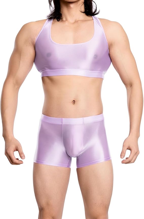 European and American plus-size oily shiny silky transparent boxer pocket pocket U convex gay sexy Amazon AliExpress