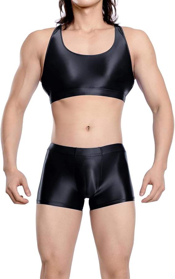 European and American plus-size oily shiny silky transparent boxer pocket pocket U convex gay sexy Amazon AliExpress