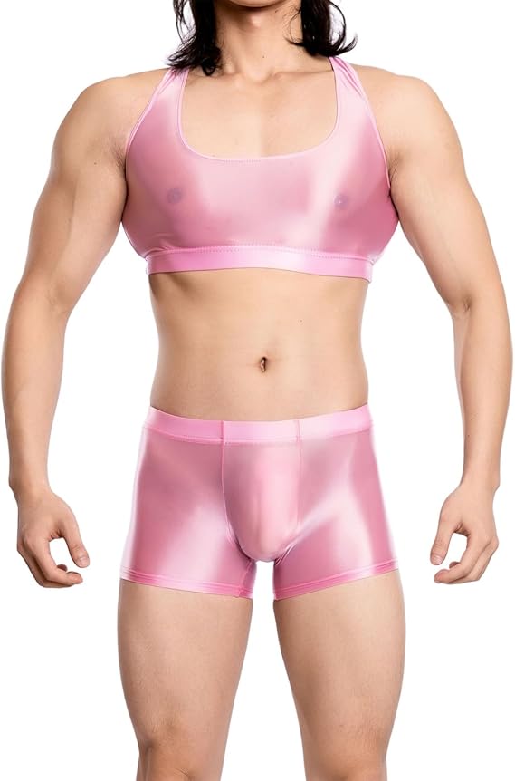 European and American plus-size oily shiny silky transparent boxer pocket pocket U convex gay sexy Amazon AliExpress