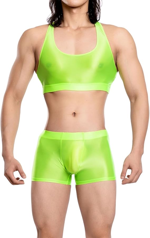 European and American plus-size oily shiny silky transparent boxer pocket pocket U convex gay sexy Amazon AliExpress