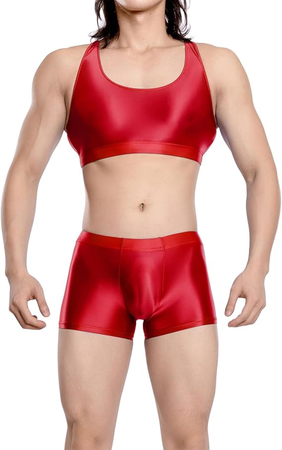 European and American plus-size oily shiny silky transparent boxer pocket pocket U convex gay sexy Amazon AliExpress