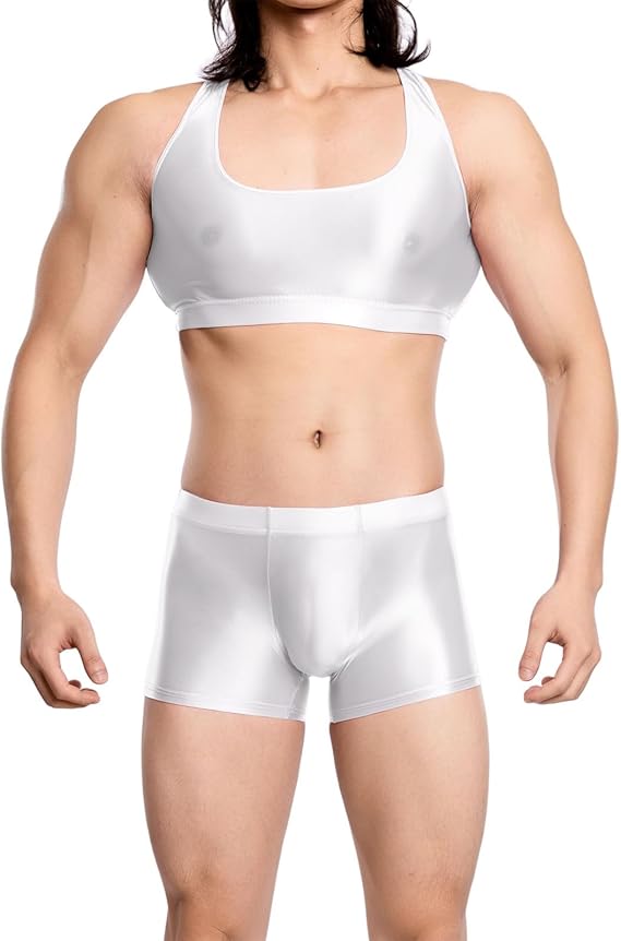 European and American plus-size oily shiny silky transparent boxer pocket pocket U convex gay sexy Amazon AliExpress