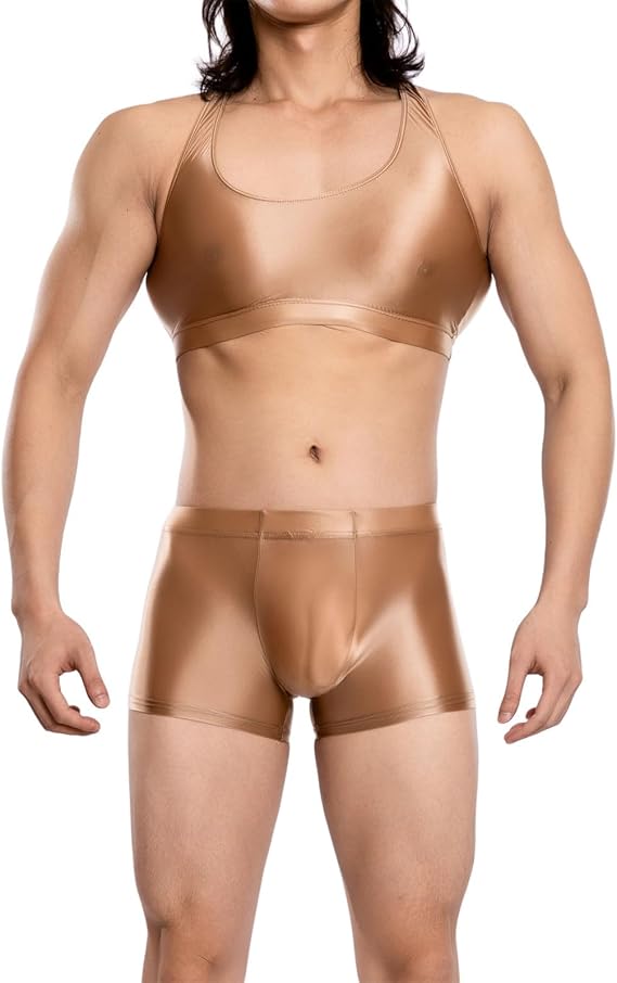 European and American plus-size oily shiny silky transparent boxer pocket pocket U convex gay sexy Amazon AliExpress