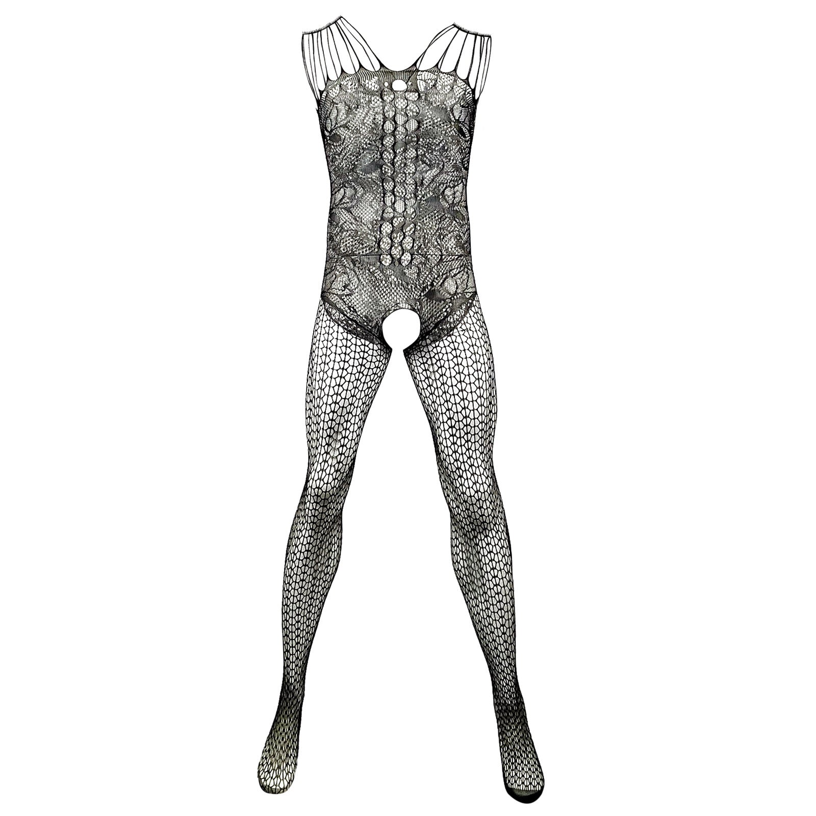 Men’s fishnet one-piece underwear Japanese pseudo-girl sexy cut-out suspender one-piece tight mesh tights tight