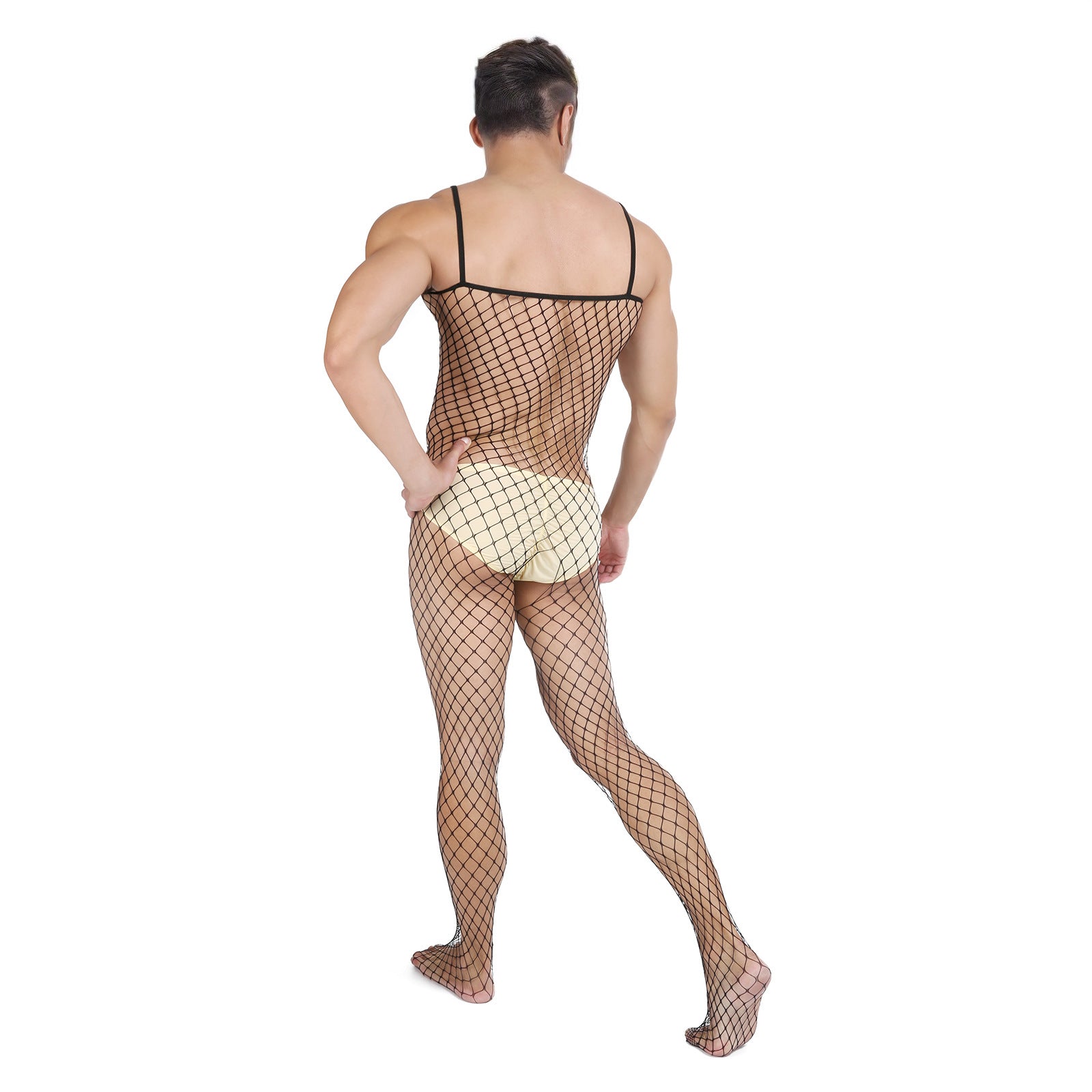 Men’s fishnet one-piece underwear Japanese pseudo-girl sexy cut-out suspender one-piece tight mesh tights tight