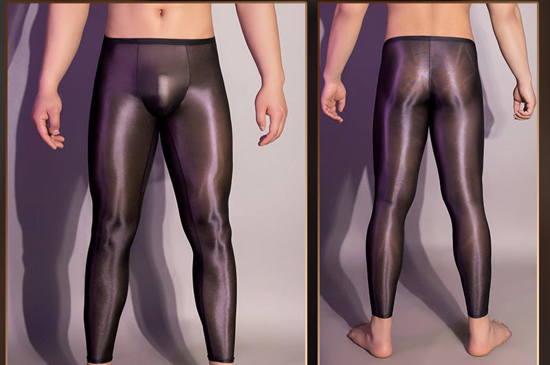 Men’s passionate underwear erotic stockings jj set pantyhose gay sexy oily tight temptation 7180 - ◆Oily ice silk◆Black