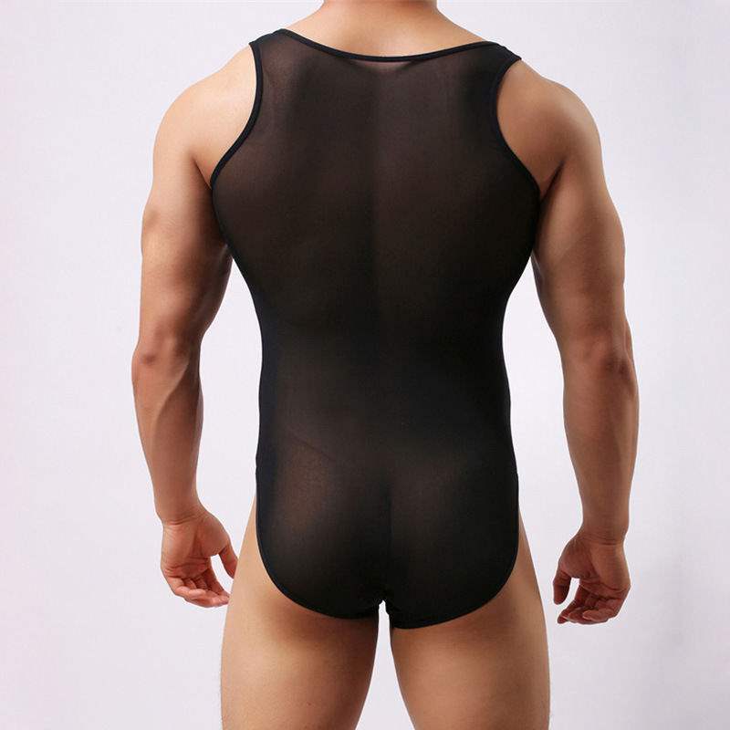 Men’s sexy bodysuit shaping mesh summer cool GAY youth stretch jumpsuit breathable fitness underwear - Sexy lingerie